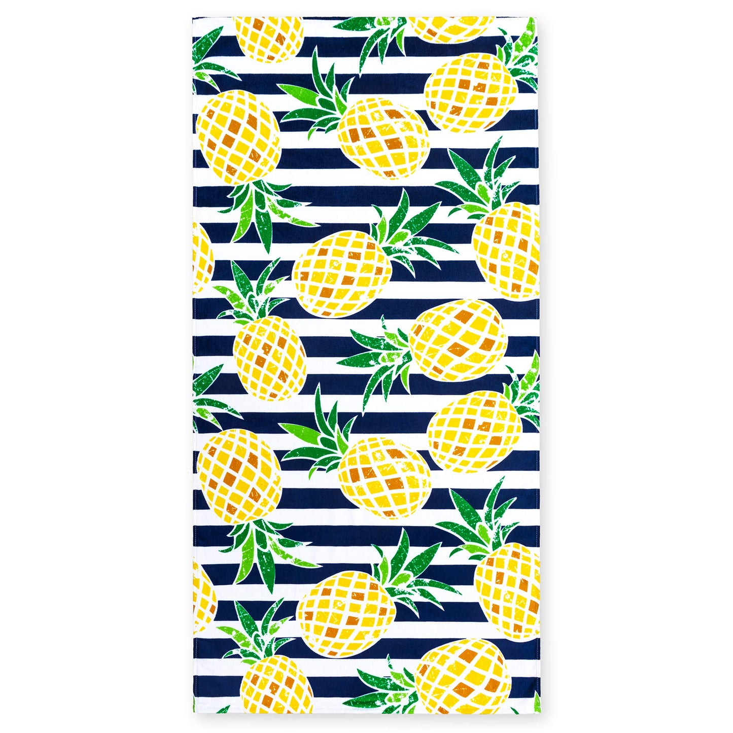 Softerry Pineapples Stripes Beach Towel 30 x 60 inches 100% Cotton (Navy)
