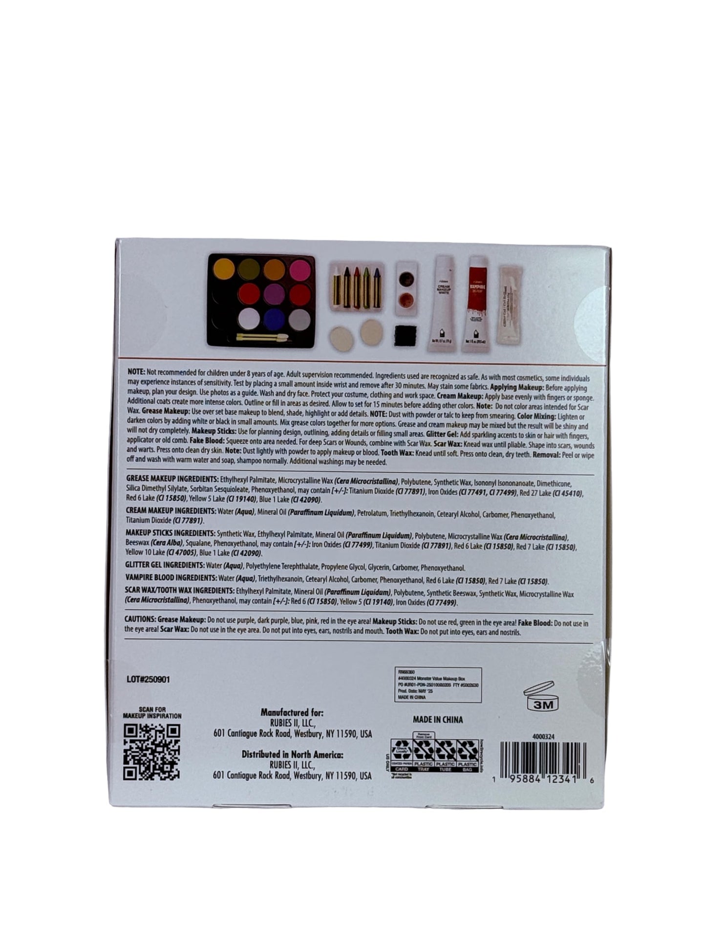 Rubies Monster Value Halloween Makeup Kit with Grease Colors, Makeup Sticks, Glitter Gel, Vampire Blood, 8+ Age Range