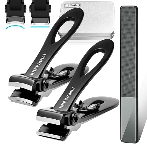 EBEWANLI Nail Clippers Set, Toe Nail Clippers for Men, 17mm Wide Jaw Opening Toenail Clippers for Thick Toenails, Straight and Curved Blade Heavy Duty
