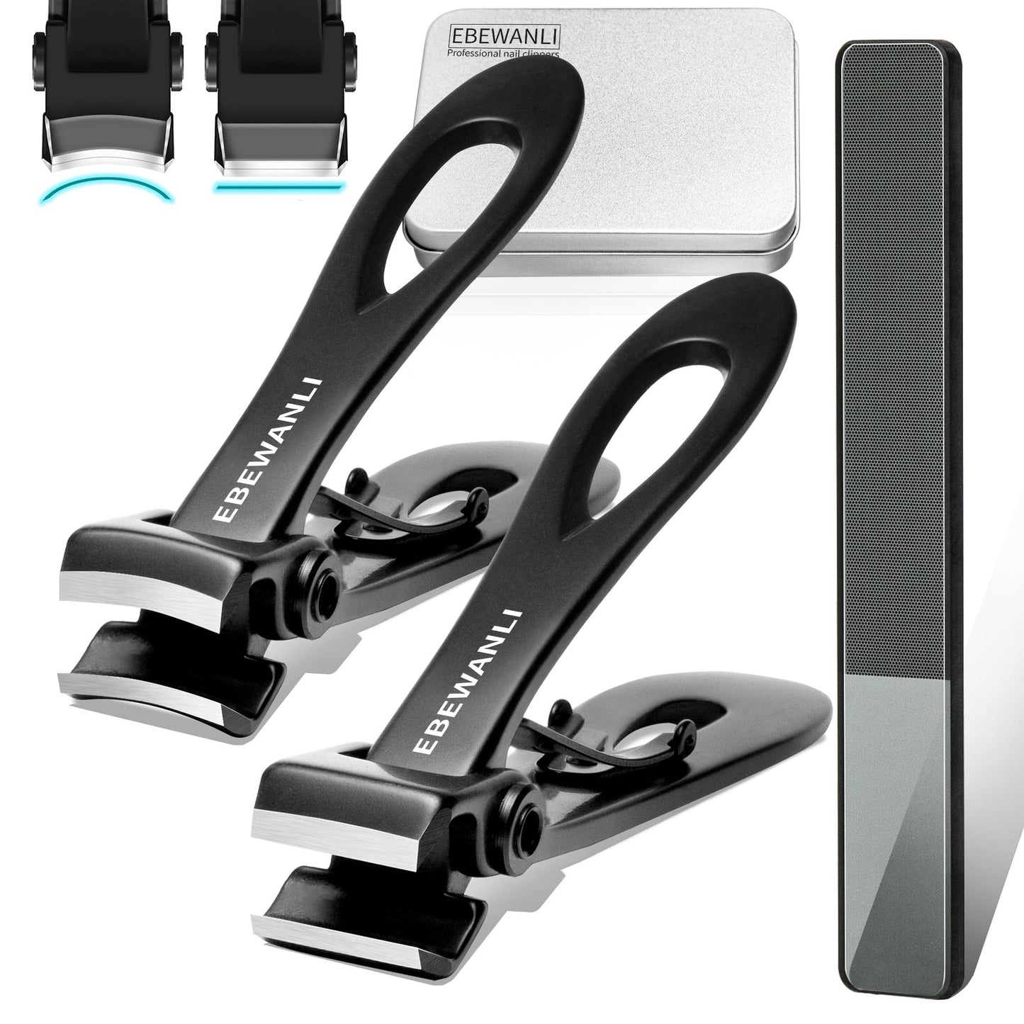 EBEWANLI Nail Clippers Set, Toe Nail Clippers for Men, 17mm Wide Jaw Opening Toenail Clippers for Thick Toenails, Straight and Curved Blade Heavy Duty
