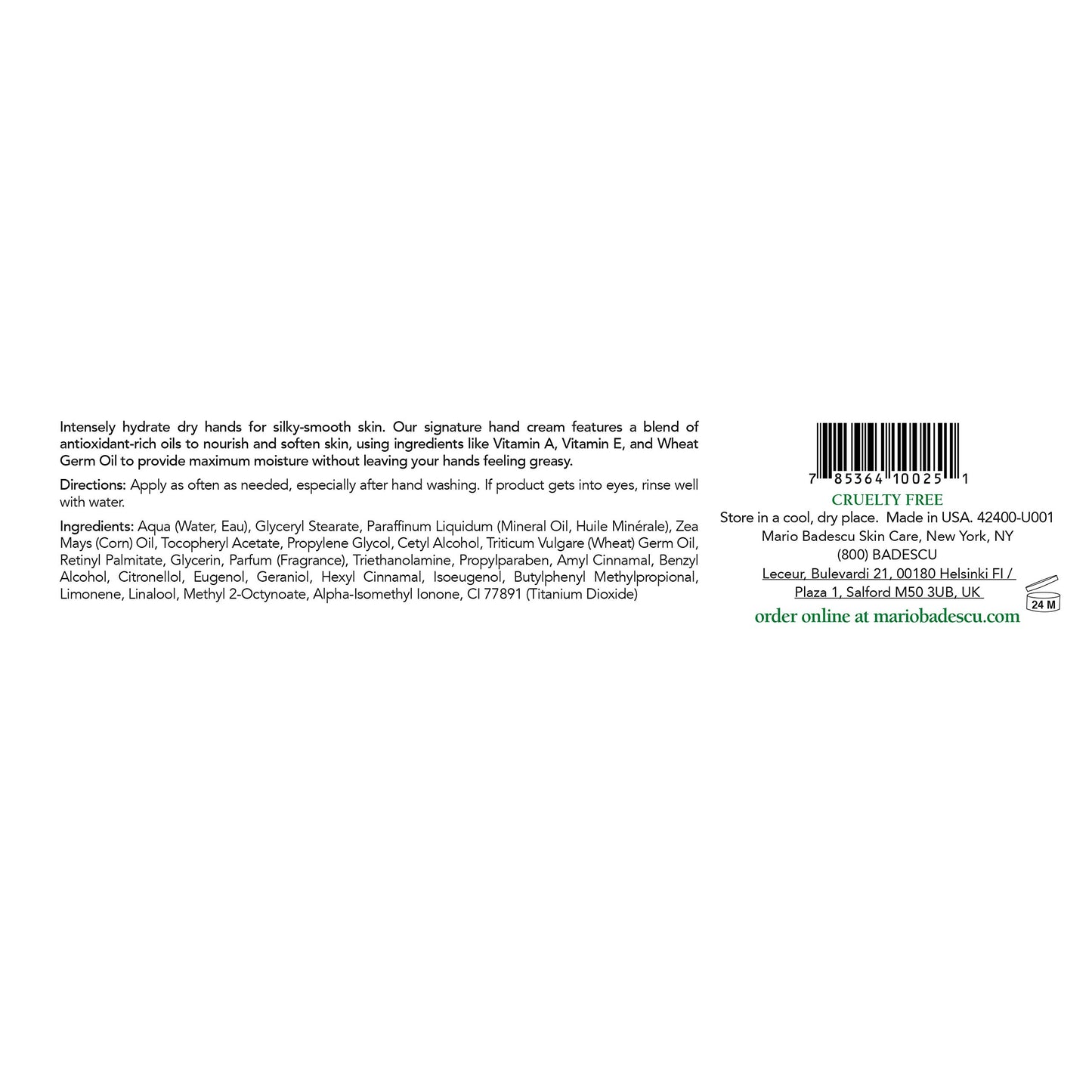 Mario Badescu Special Hand Cream with Vitamin E for Men and Women, Non-Greasy, Light and Fast-Absorbing Hand Cream for Dry Cracked Hands, Ideal