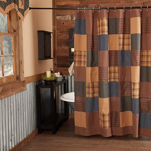 VHC Brands Patriotic Patch Square Bath Decor, Shower Curtain, Red, 72x72