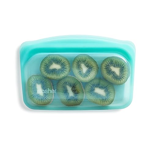 Stasher Premium Silicone Reusable Food Storage Snack Bag, Aqua, Microwave, Sous Vide, Dishwasher, Oven and Freezer Safe, BPA Free, Leak-free…