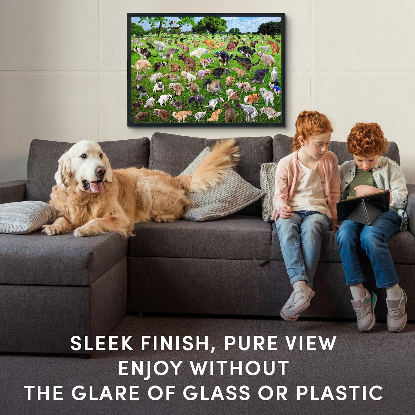 Funwares 20x27 Puzzle Frame – Matte Black Finish, Easy Assembly, Lightweight, Fits Most 1000 Piece Jigsaws, Built-In Hanging Hooks