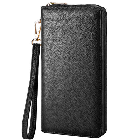 Chelmon Women's Vegan Leather Clutch Wallet with Zip, Hand Strap, Large Capacity