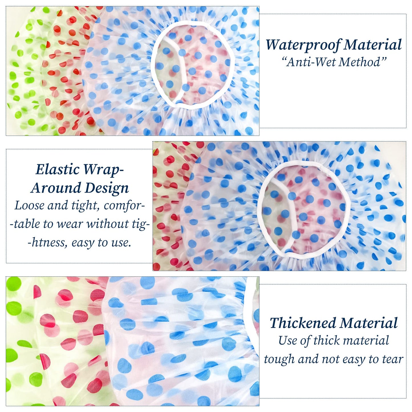 3PCS Shower Caps, Elastic Reusable Waterproof Plastic Shower Cap for Women Ladies Spa Salon (Red+Green+Blue) Beauty and Personal Care Fouews