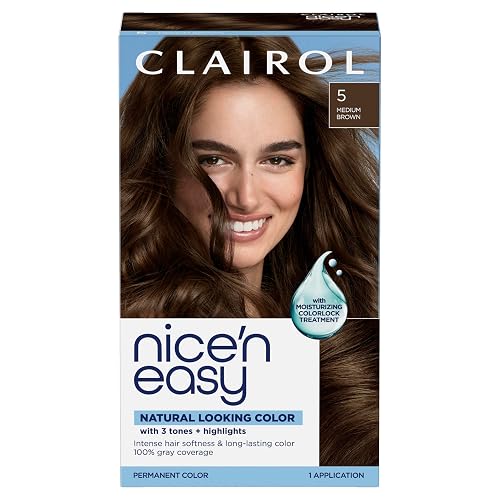 Clairol Nice'n Easy Permanent Hair Dye, 5 Medium Brown | 100% Gray Coverage | Long?Lasting, Natural?Looking Color & Shine | Pack of 1