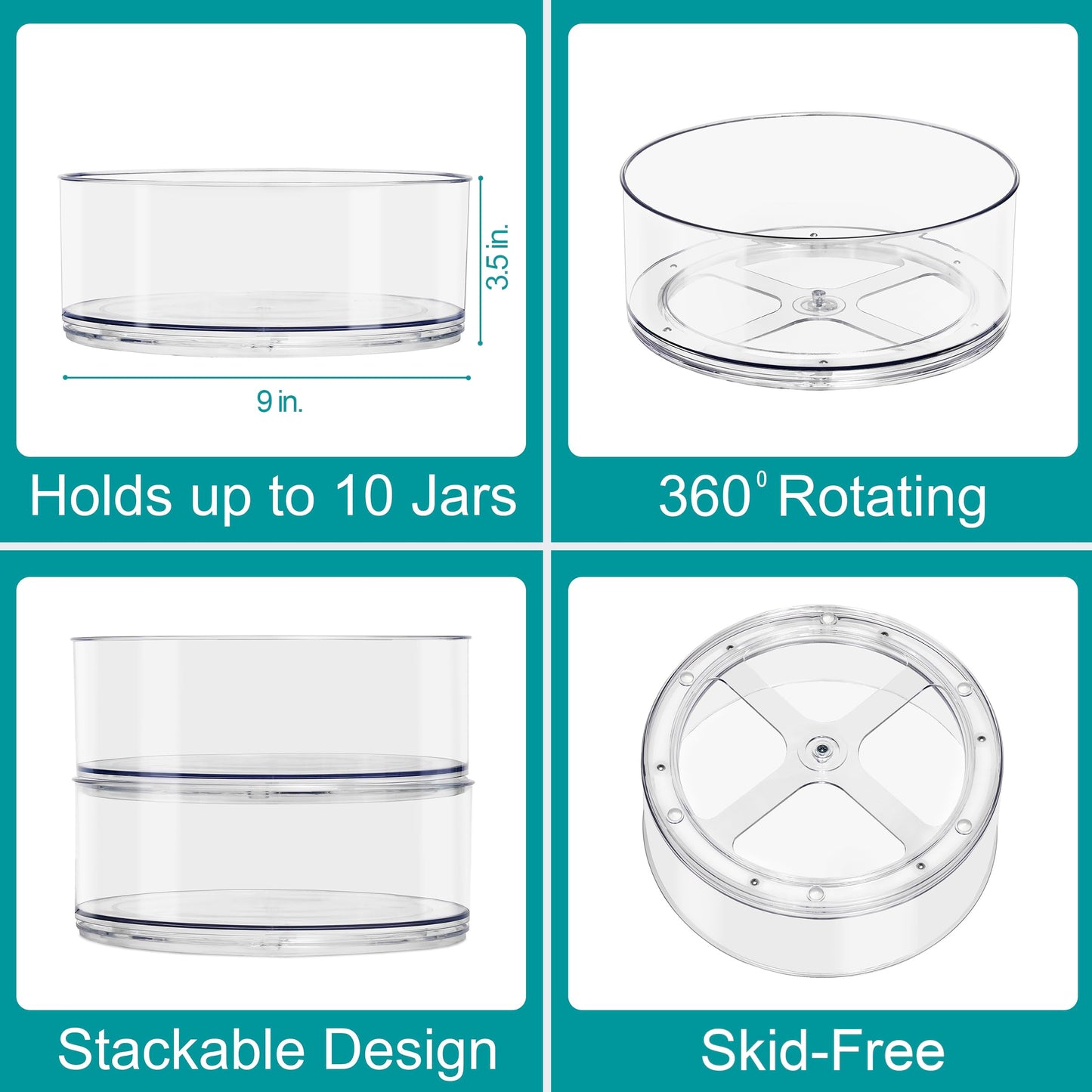Sorbus 9 Inch Clear Lazy Susan Organizer, Turntable Organizer for Spice Organization for Cabinet, Lazy Susan Turntable for Kitchen, Home, Office…