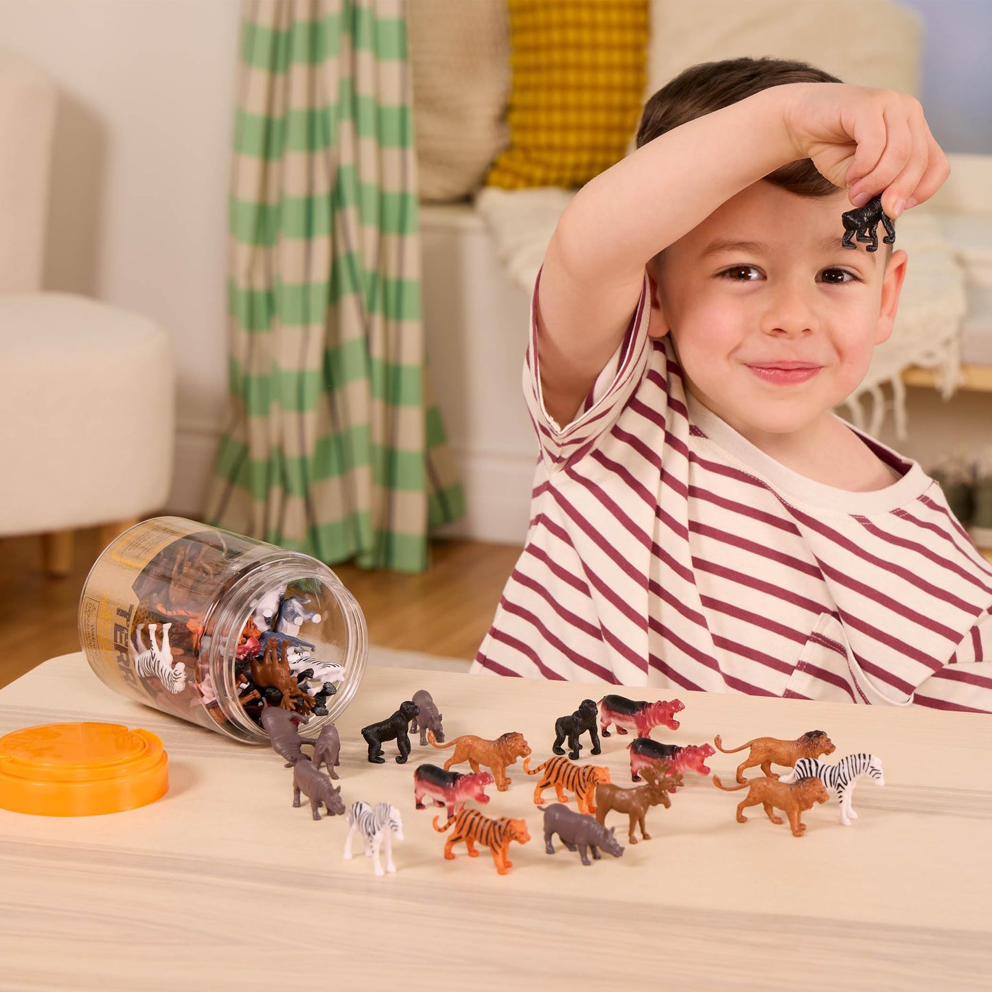 Terra by Battat 60 Pcs Wild Creatures Tube – Mini Animal Figurines with Lion, Tiger, Hippo, Bear & More – Safari Educational Toys for Kids 3+