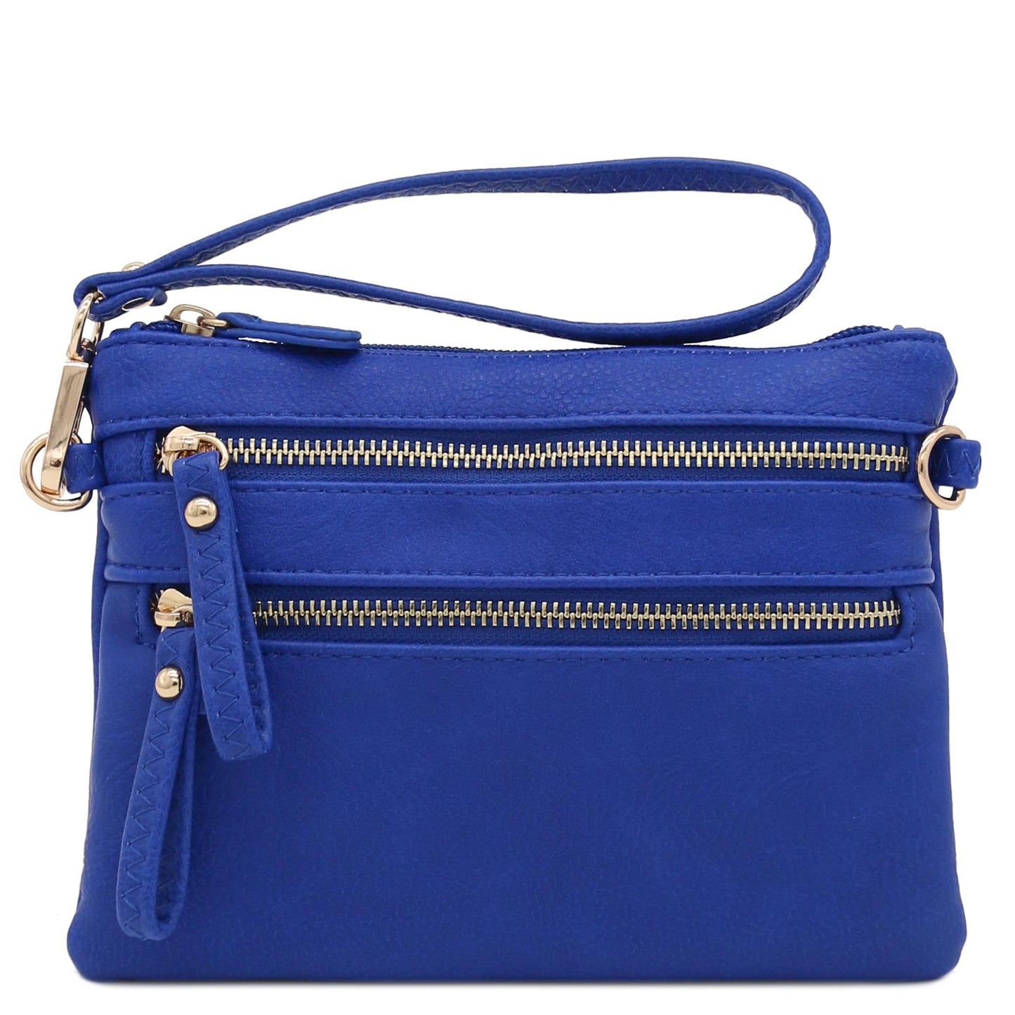 FashionPuzzle Multi Zipper Pocket Small Wristlet Crossbody Bag (Royal Blue)