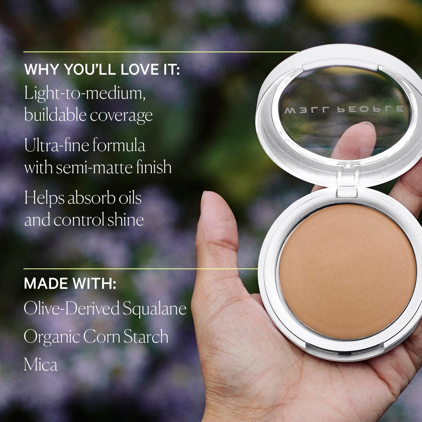 Well People Bio Powder Foundation, Lightweight & Hydrating Foundation For Perfecting & Smoothing Skin, Semi-Matte Finish, Vegan & Cruelty-free, 4N