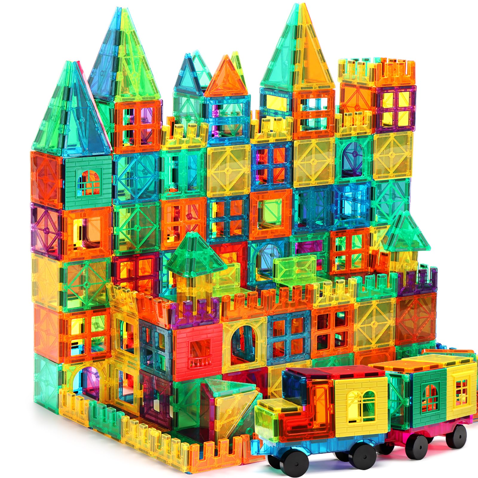 FNJO Magnetic Tiles 100pcs – STEM Magnet Building Blocks Set for Kids ...