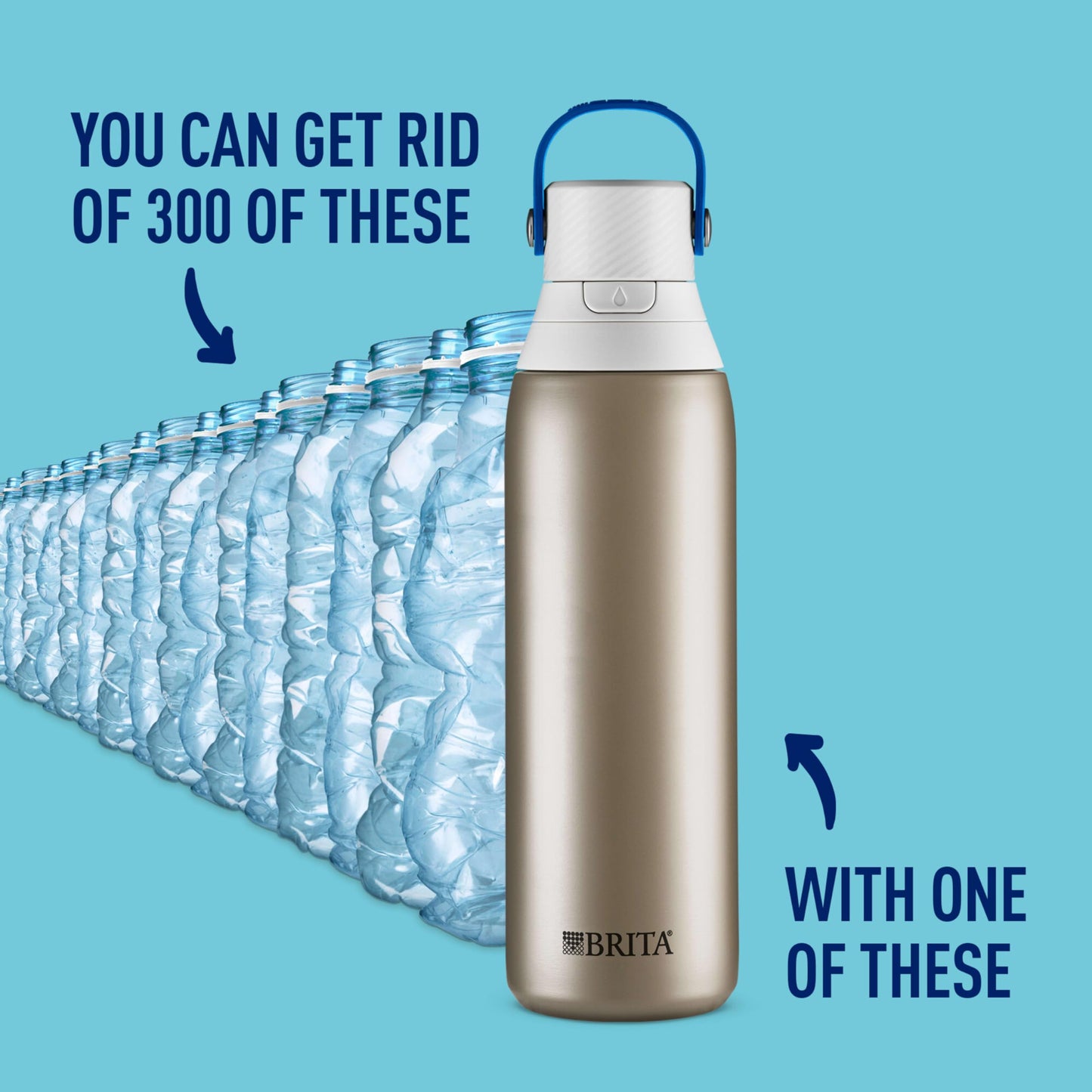 Brita Stainless Steel Premium Filtering Water Bottle, BPA-Free, Reusable, Insulated, Replaces 300 Plastic Water Bottles, Filter Lasts 2 Months or 40