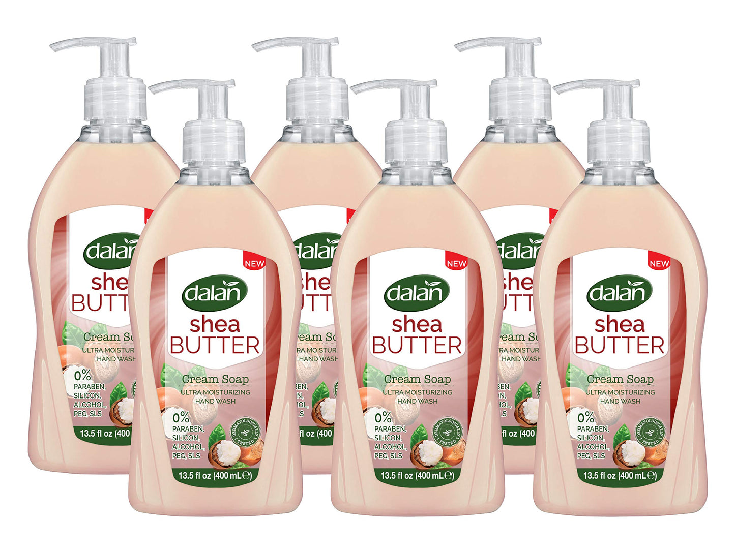 Dalan Shea Butter Cream Ultra Moisturizing Liquid Hand Soap for Normal and Dry Hands Fresh Clean and Soft Feeling (13.5 Fl Oz / 400 mL (Pack of 6))