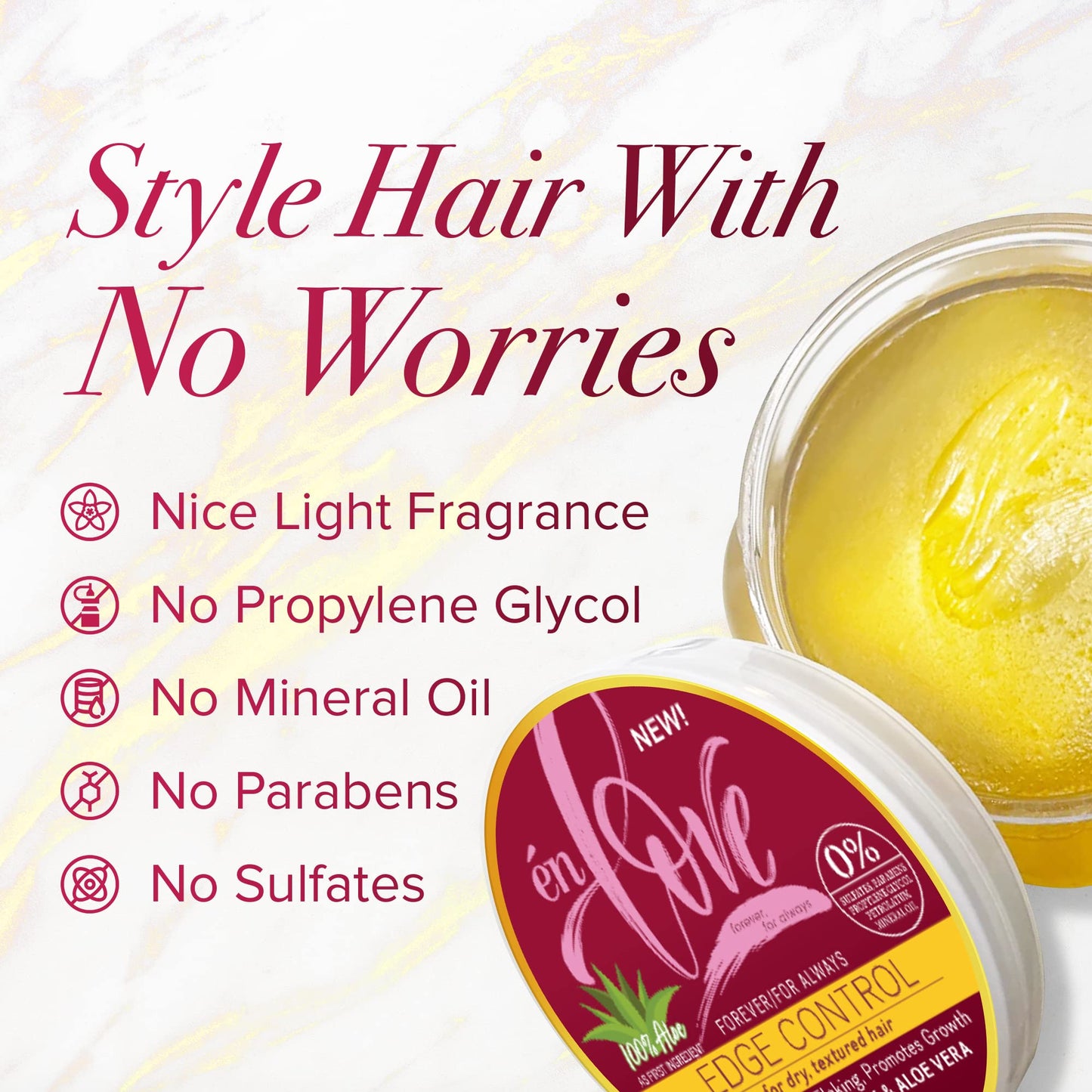én Love Forever for Always Edge Control Hair Gel with Natural Coconut Milk, Pure Aloe Vera and Argan Oil | 48 Hours Extra Hold Pomade | Promotes