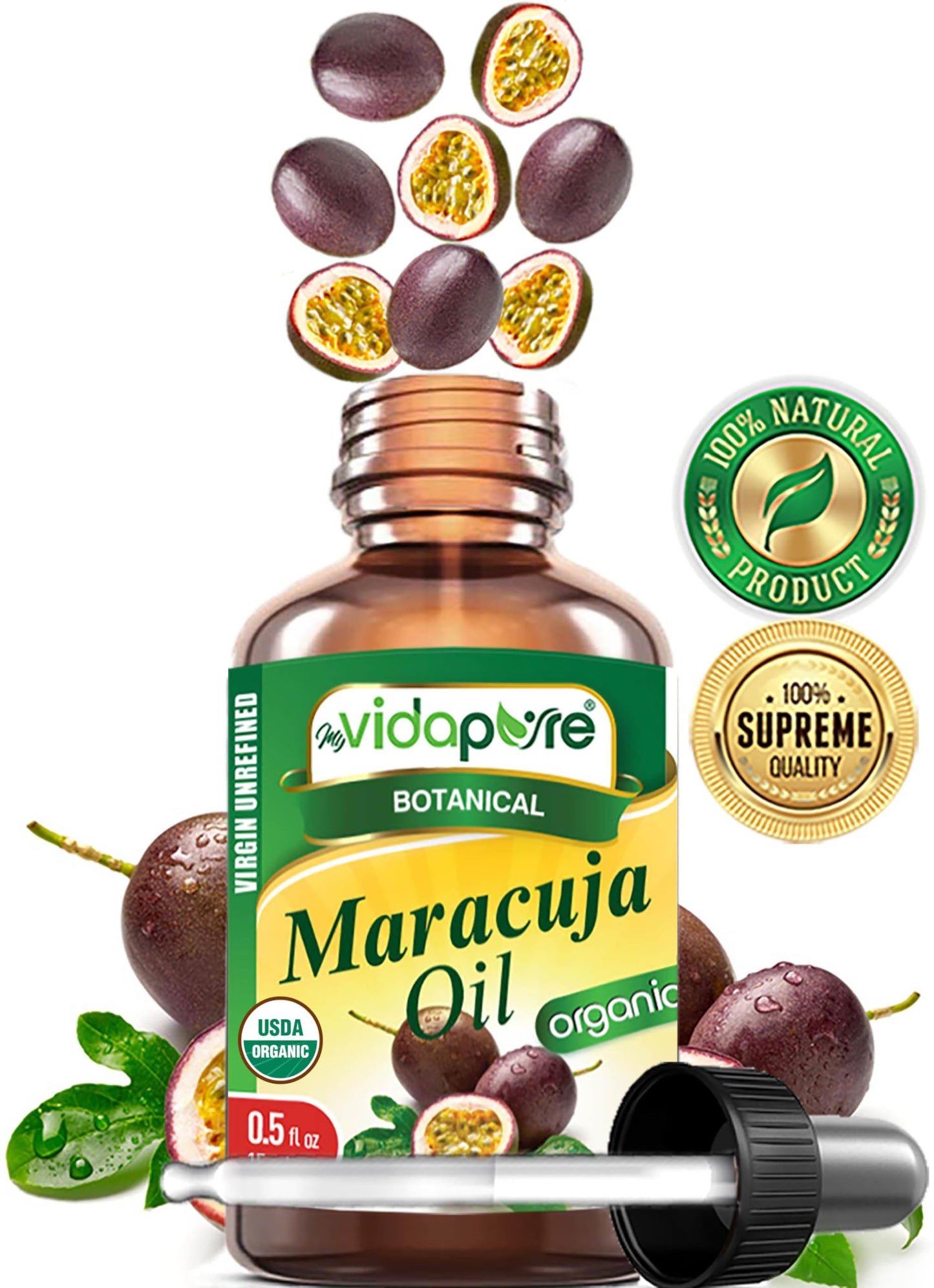 MYVIDAPURE Organic MARACUJA OIL Passion Fruit Certified Organic 100% Natural, Pure WILD GROWTH VIRGIN UNREFINED Brazilian for Skin, Face, Hair, Lip