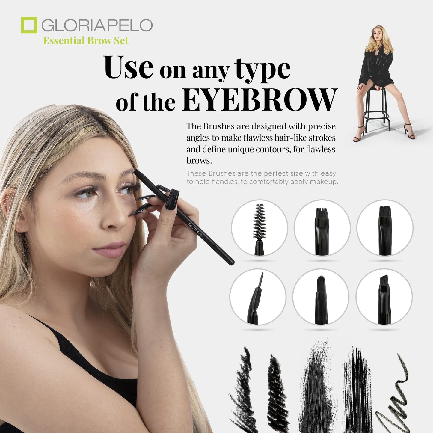 GLORIAPELO Eyebrow Brush Set - Premium Make-up Brush Kit - 10pcs Eyebrow Brush Makeup - Professional Make-up Brush Set - Eyebrow Makeup Gel - Eyebrow