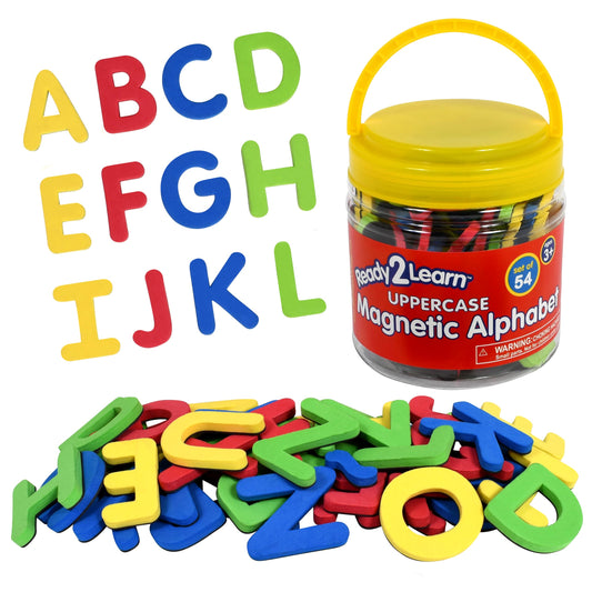 READY 2 LEARN Magnetic Alphabet - Uppercase - 52 Letters - Kids Foam Letter Magnets for the Classroom, Refrigerator or White Board - Large Magnets for Better Attraction