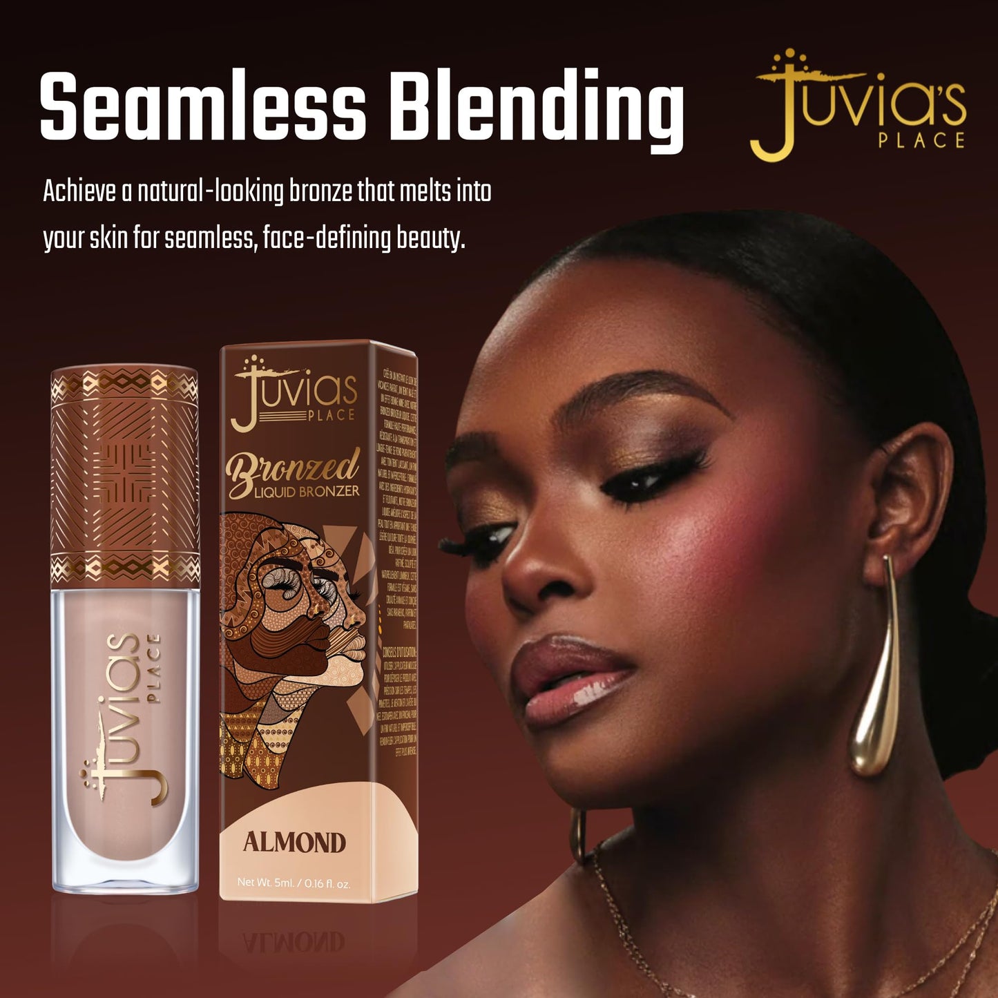 Juvia’s Place Bronzed Liquid Bronzer - Almond - Liquid Bronzer for Face with Silky Blendable Texture - Buildable Coverage for Natural Contour