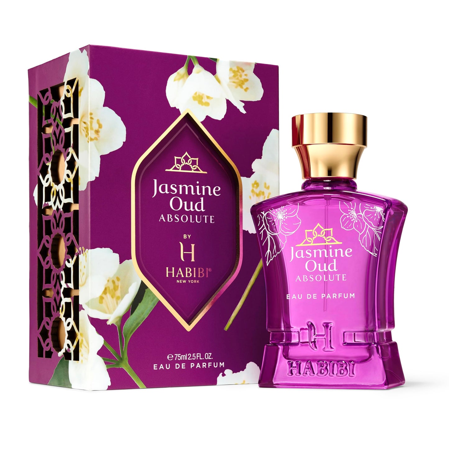 H HABIBI Jasmine Oud Absolute Arabian Perfume for Women - 2.5 oz (75ML) Long Lasting Women's Fragrances, Woody Floral Scent with Leather, Rose & Oud