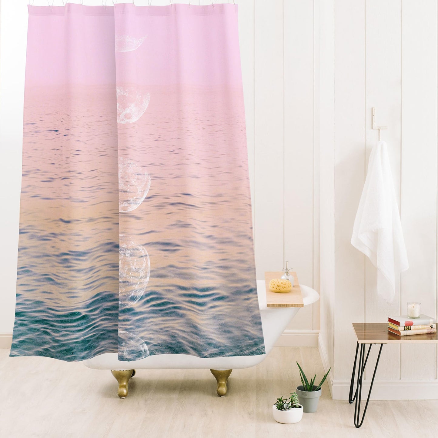 Society6 Shower Curtain - Bathroom Decor by Emanuela Carratoni - Extra Long Fabric Shower Curtains for Bathroom, 71" x 74", Moontime on The Beach