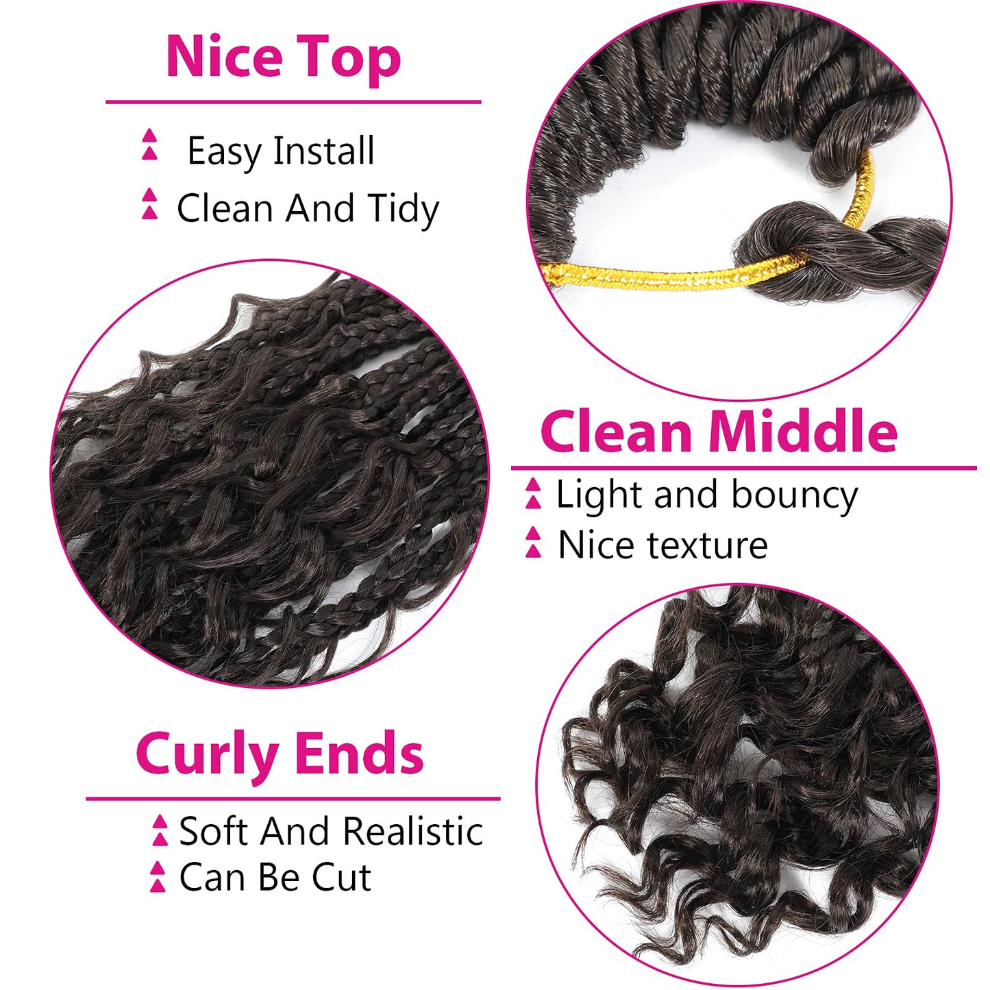 Wodun 14inch Goddess Box Braids Crochet Hair Pre Looped Box-Braids Crochet-Hair with Curly Ends For Black Women Synthetic 3X Bohemian Box Braiding
