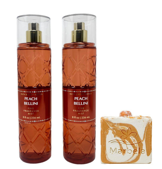 Bath & Body Works Peach Bellini - Pack of Two - Fragrance Mist With a Peach Gardenia Soap. Beauty & Personal Care Bath & Body Works