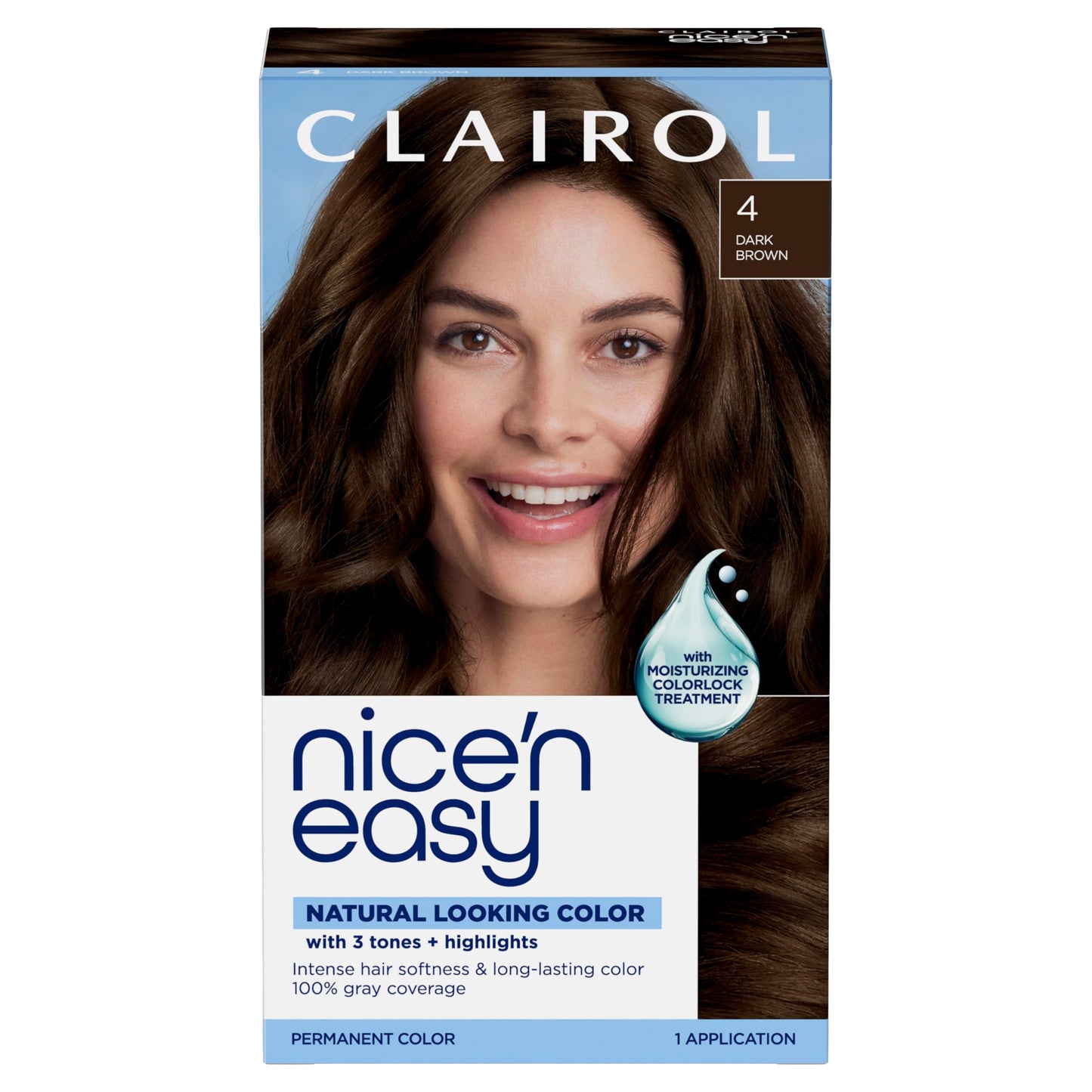 Clairol Nice'n Easy Permanent Hair Dye, 4 Dark Brown Hair Color, 3 Count