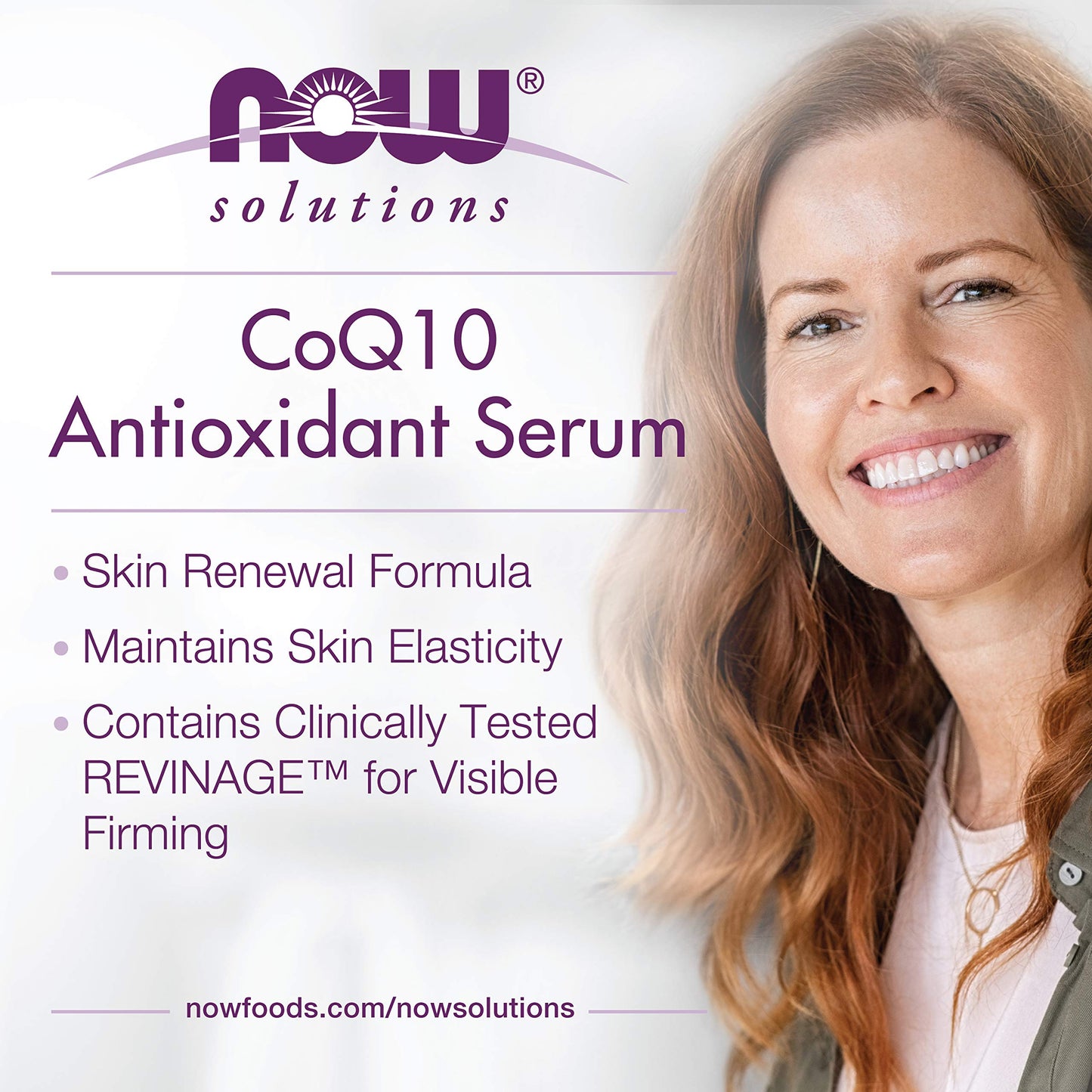 NOW Solutions, CoQ10 Antioxidant Serum, with Clinically Tested REVINAGE™ for Collagen Support, Visible Firming, 1-Ounce