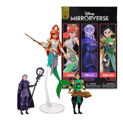 McFarlane Toys - Disney Mirrorverse Mulan 5in Belle (Fractured) 5in and Ariel 7in Action Figure 3pk, Gold Label, Amazon Exclusive