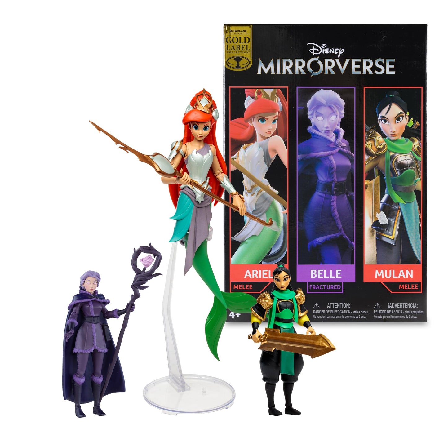 McFarlane Toys - Disney Mirrorverse Mulan 5in Belle (Fractured) 5in and Ariel 7in Action Figure 3pk, Gold Label, Amazon Exclusive