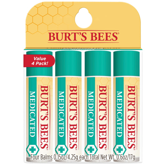 Burt's Bees Medicated Lip Balm, With Eucalyptus Oil and Menthol, Tint-Free, Natural Origin Lip Care, 4 Tubes, 0.15 oz. Beauty & Personal Care Burt's Bees