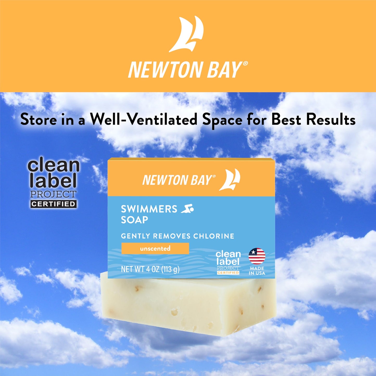 Newton Bay Swimmers Soap | All Natural Body and Face Wash Soap Bar | Gently Washes Away Chlorine After Swimming | Revitalizes Sensitive Skin | 5-Pack