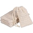 BBTO 5 Pieces Soap Saver Bag Cotton Linen Exfoliating Soap Pouch for Foaming and Drying, Shower, Scrubber(9 x 14 cm,Beige)