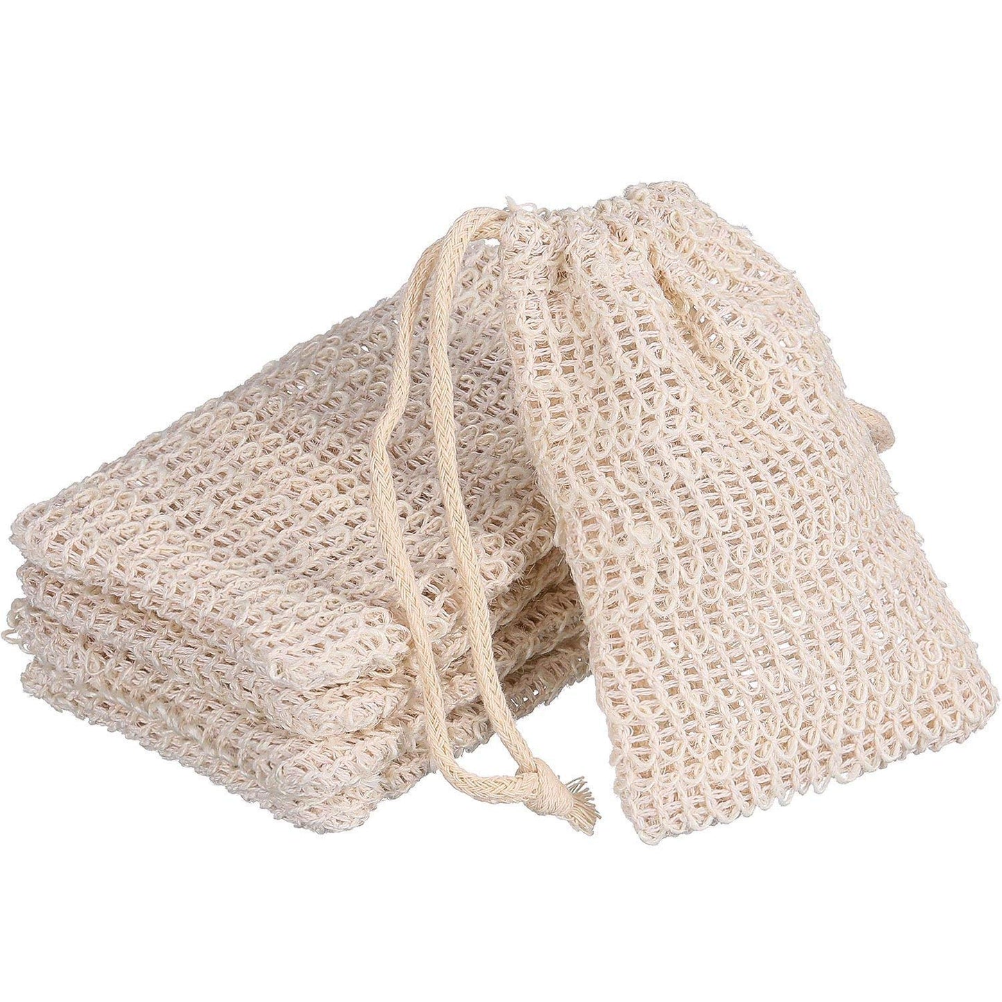 BBTO 5 Pieces Soap Saver Bag Cotton Linen Exfoliating Soap Pouch for Foaming and Drying, Shower, Scrubber(9 x 14 cm,Beige)
