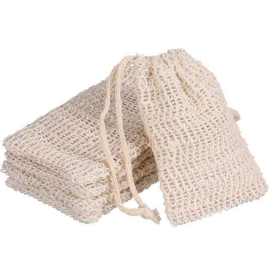 BBTO 5 Pieces Soap Saver Bag Cotton Linen Exfoliating Soap Pouch for Foaming and Drying, Shower, Scrubber(9 x 14 cm,Beige)