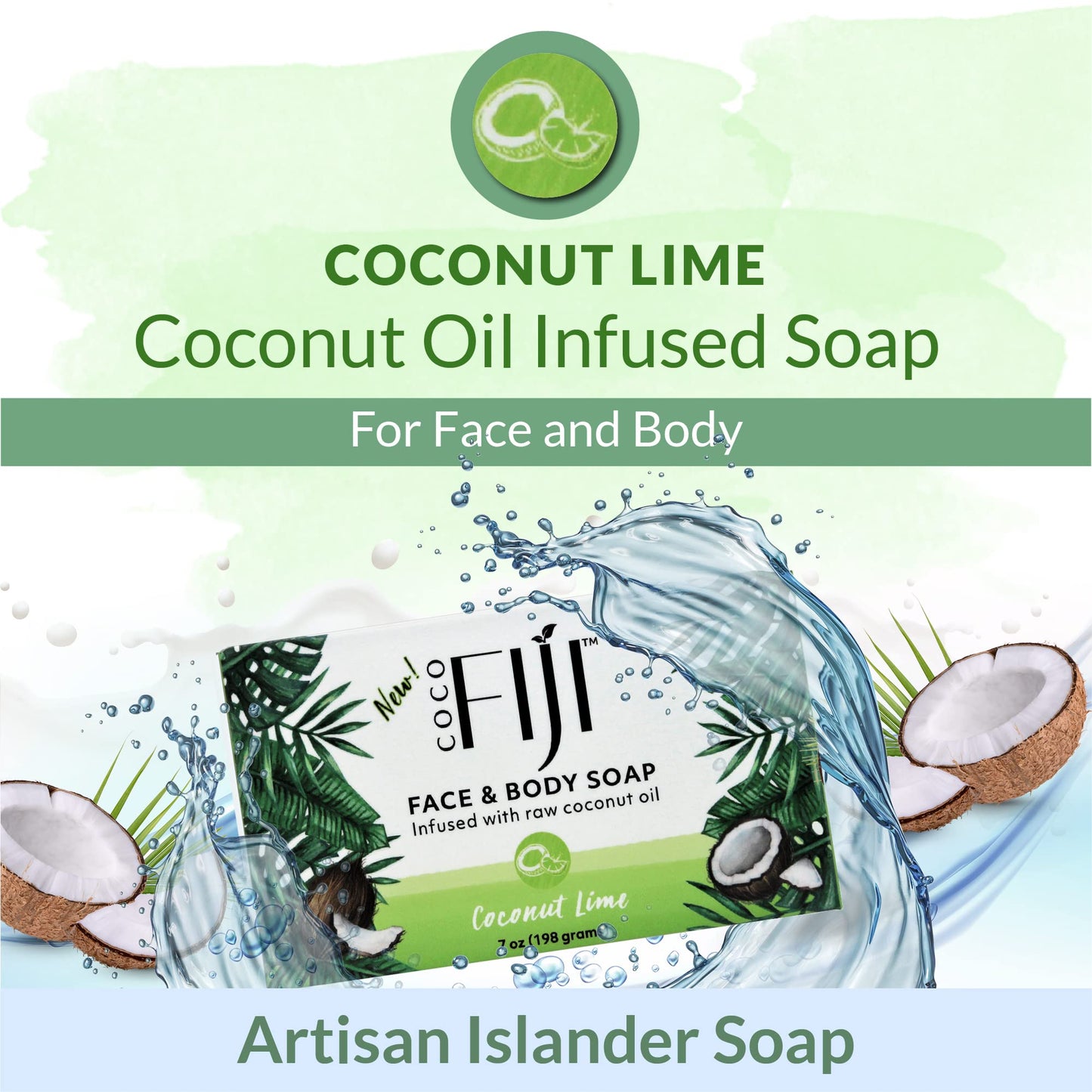 "Coco Fiji Soap Bar for Face and Body Infused With Organic Coconut Oil, Coconut Lime, Essential Oil, Natural Soap for Moisturizing & Pore Purifying Beauty & Personal Care Organic Fiji