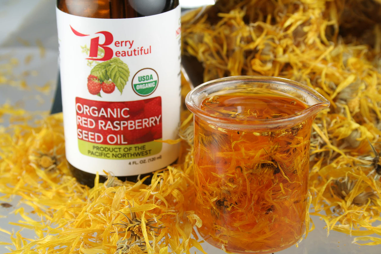 Berry Beautiful Certified Organic Red Raspberry Seed Oil - Cold-Pressed from US Grown Raspberries - Skin Moisturizer for Hydration and Protection - 1