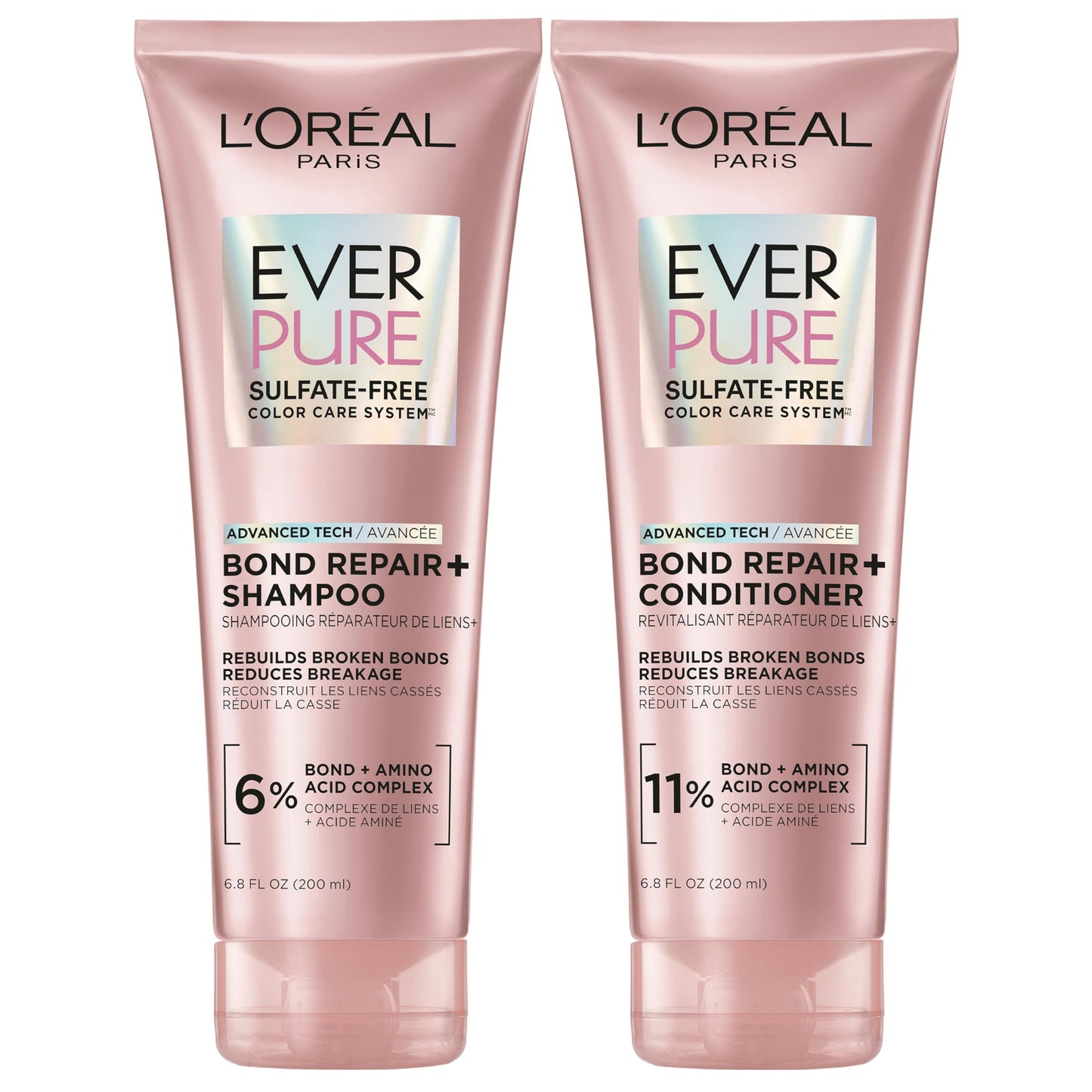 L'Oreal Paris Sulfate Free Bond Repair+ Shampoo and Conditioner Set with Bond + Amino Acid Complex, Strengthens and Repairs Damaged or Color Treated