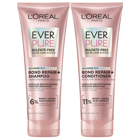 L'Oreal Paris Sulfate Free Bond Repair+ Shampoo and Conditioner Set with Bond + Amino Acid Complex, Strengthens and Repairs Damaged or Color Treated