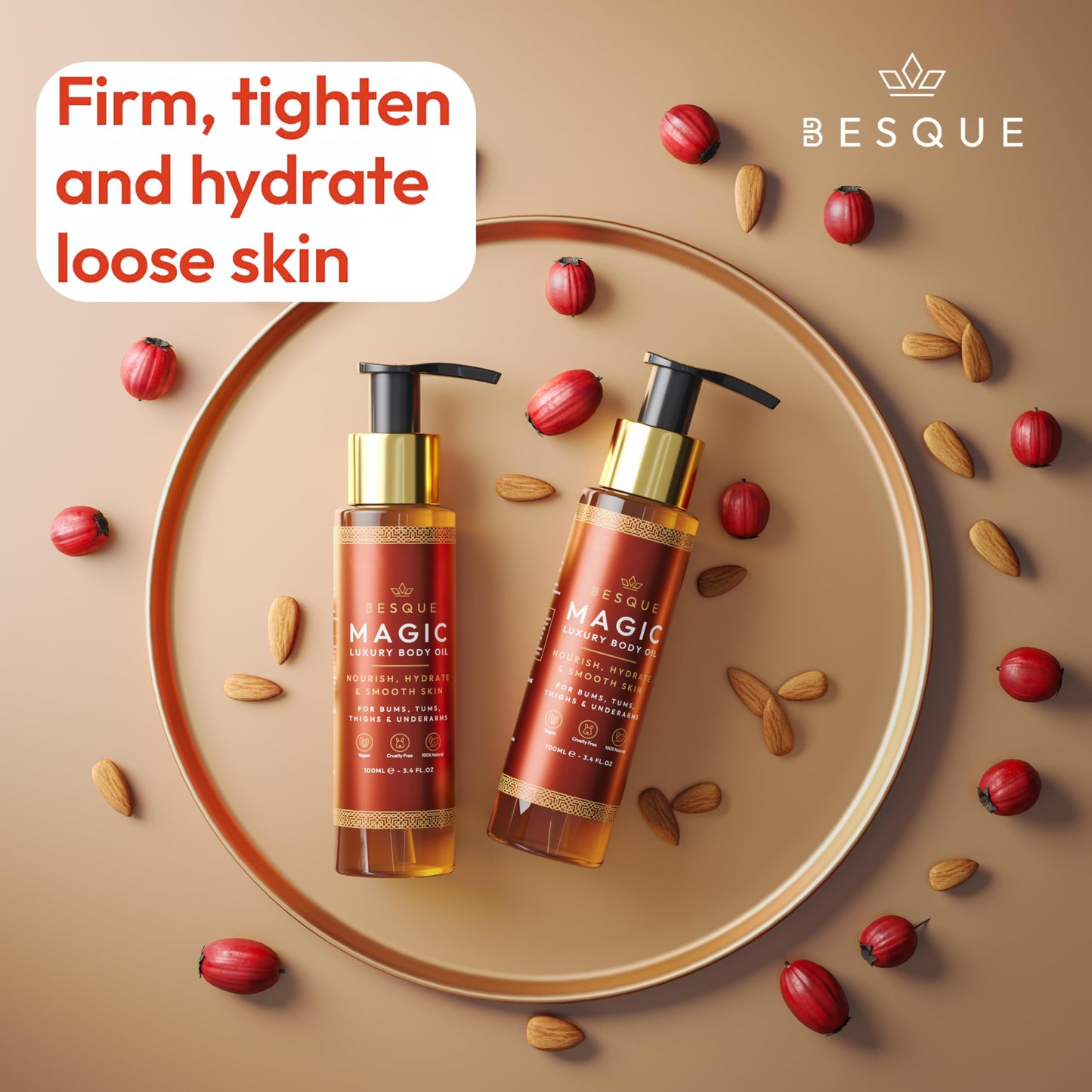 Besque Magic Body Oil, 3.4 FL OZ, After Shower Body Oil For Women, Hydrating Skin Care For Full Body That Plumps, Tightens, and Firms Skin Beauty and Personal Care Besque
