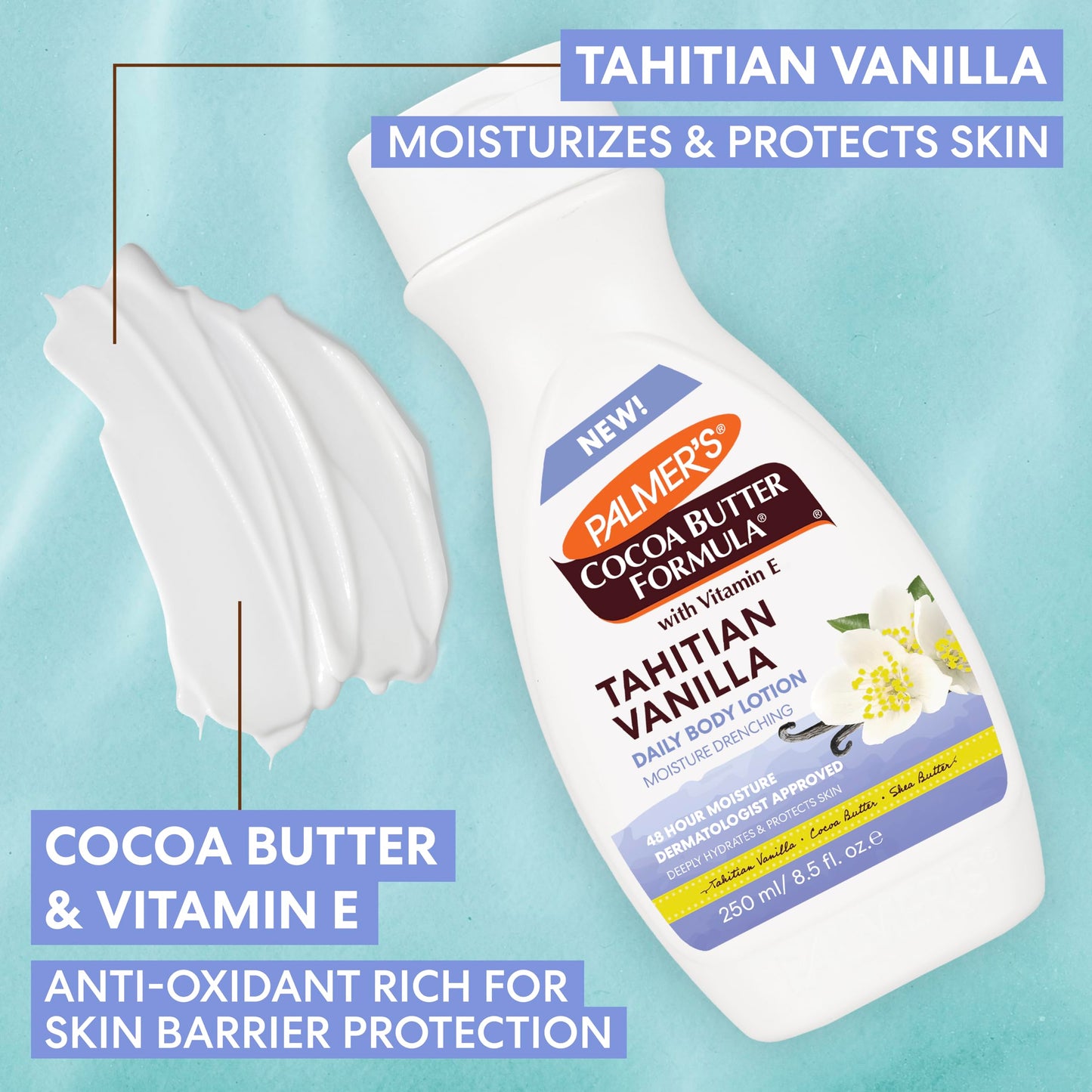 Palmer's Cocoa Butter Formula Tahitian Vanilla Body Lotion, 8.5 Oz, Daily Moisturizing Lotion for Dry Skin with Shea Butter & Vitamin E, Hydrates