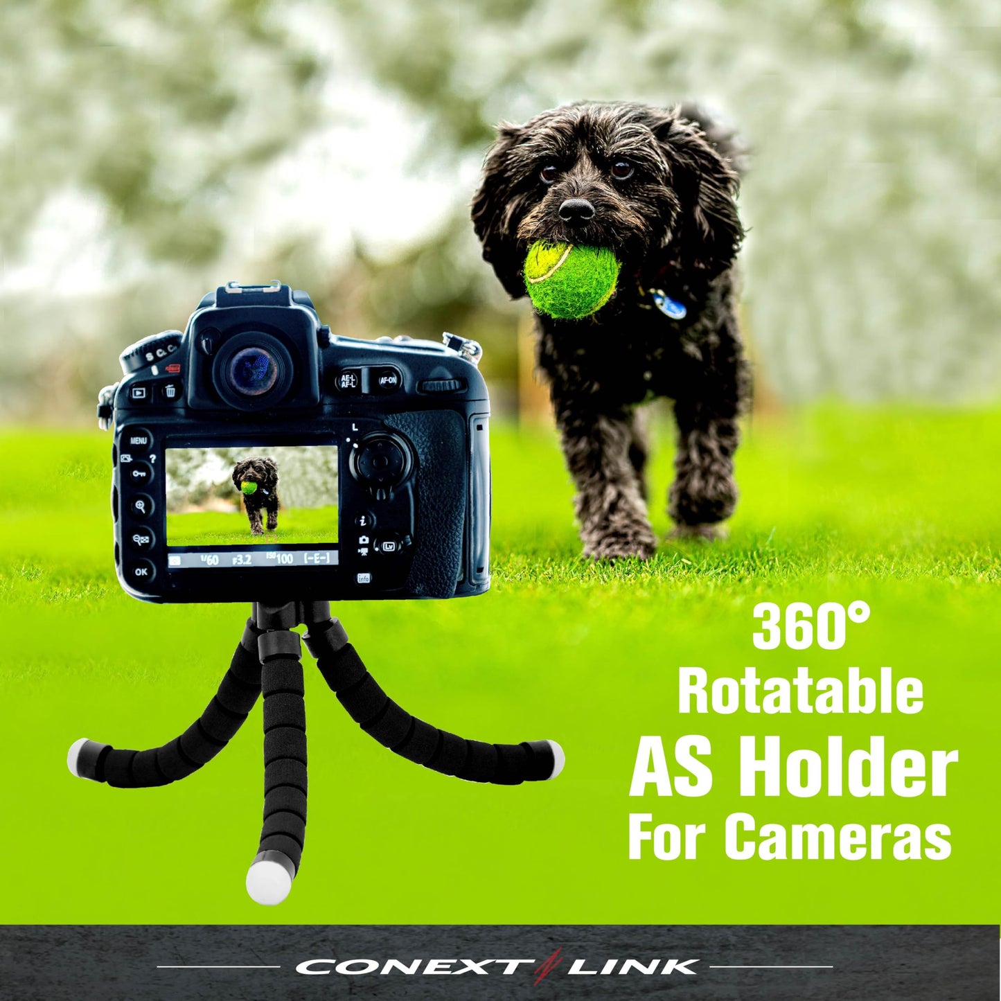 Conext Link Universal Adjustable Octopus Tripod Stand Phone Holder for iPhone Camera (Black)