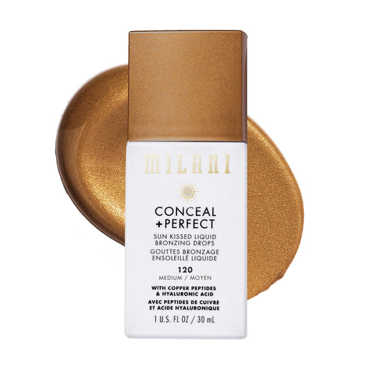 Milani Bronzer- Sun Kiss Bronzing Drops, Conceal + Perfect Liquid Bronzer for Sheer, Weightless Coverage & Hydration enriched with Peptides