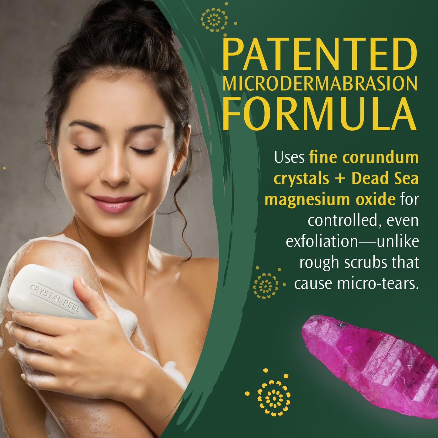 Exfoliating Bar Soap for Men & Women, Crystal Peel Luxury Microdermabrasion Hydrating & Exfoliating Body Soap Bar Solid Magnesium Mineral Scrub
