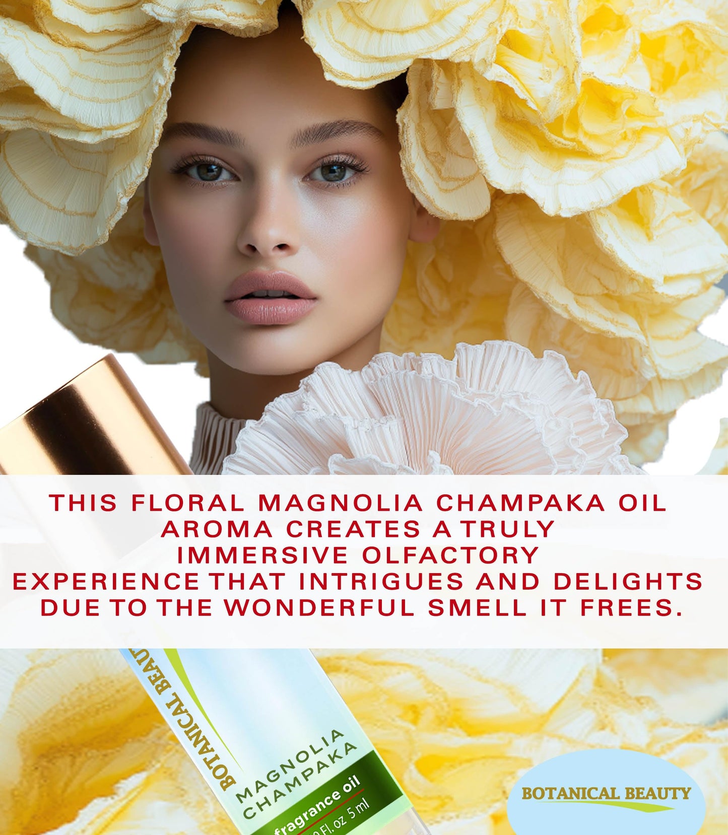 Botanical Beauty MAGNOLIA CHAMPAKA FRAGRANCE OIL ROLL-ON 0.338 Fl Oz 10 ml Rollerball Perfume, Long Lasting an luxury scent of blend of Lilac