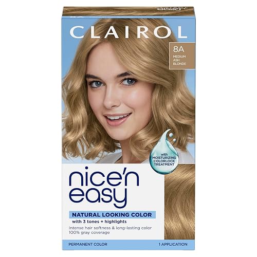 Clairol Nice'n Easy Permanent Hair Dye, 8A Medium Ash Blonde | 100% Gray Coverage | Long?Lasting, Natural?Looking Color & Shine | Pack of 1