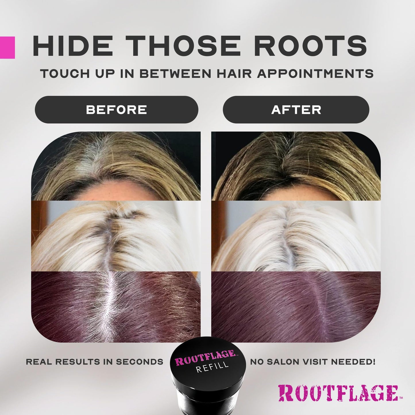 Rootflage Instant Blonde Root Touch Up - Temporary Hair Color with Thinning Hair Concealer and Brush (02 Light Blonde)