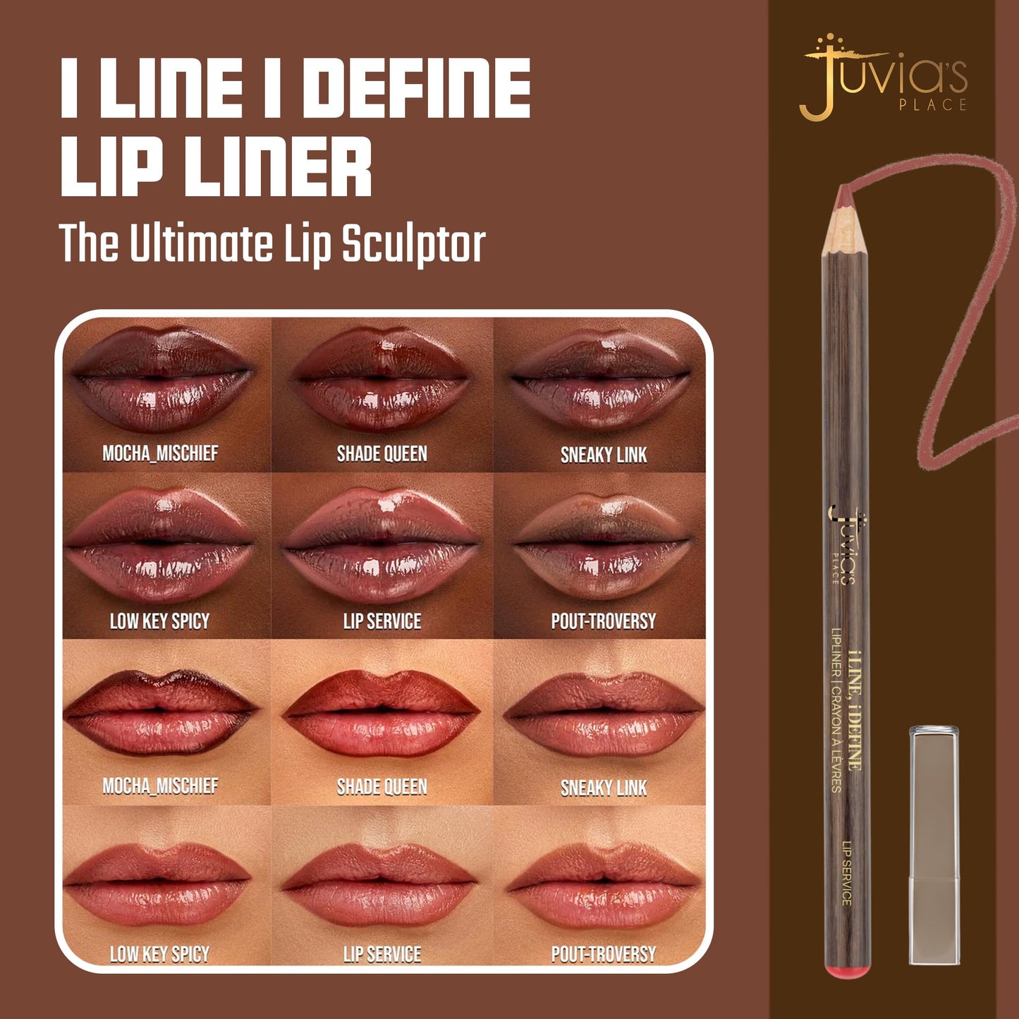 Juvia's Place I Line I Define Lip Liner - Lip Service - Long-Lasting Lip Liner with Hydrating Formula, Smooth Glide, Sharpenable Pencil for Precise