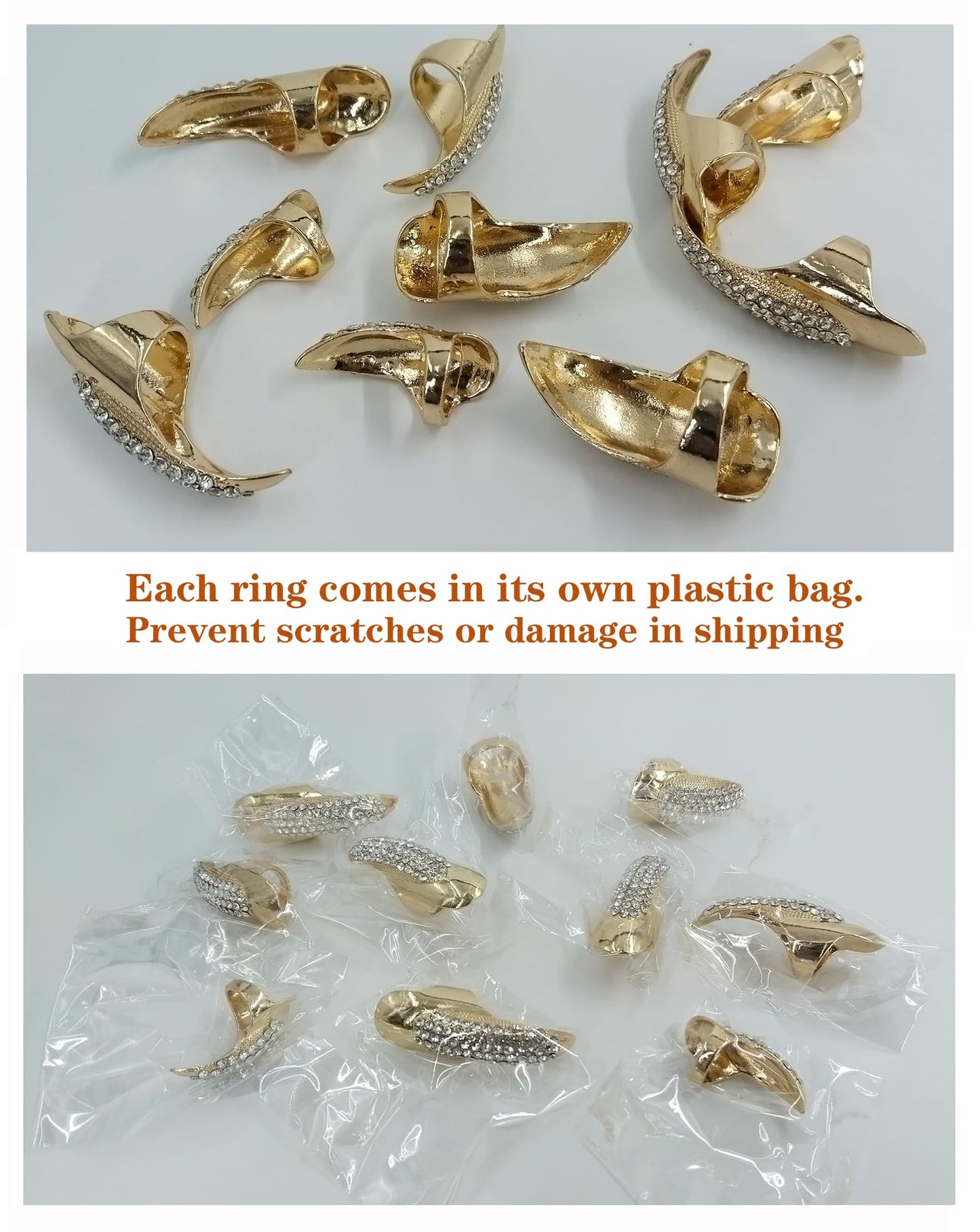 10 Pcs Halloween Costume Fake Finger Claws - Gothic Punk Cosplay Nail Rings - Sparkling Crystals Paved Party Accessories for Girls Women Men - Witch